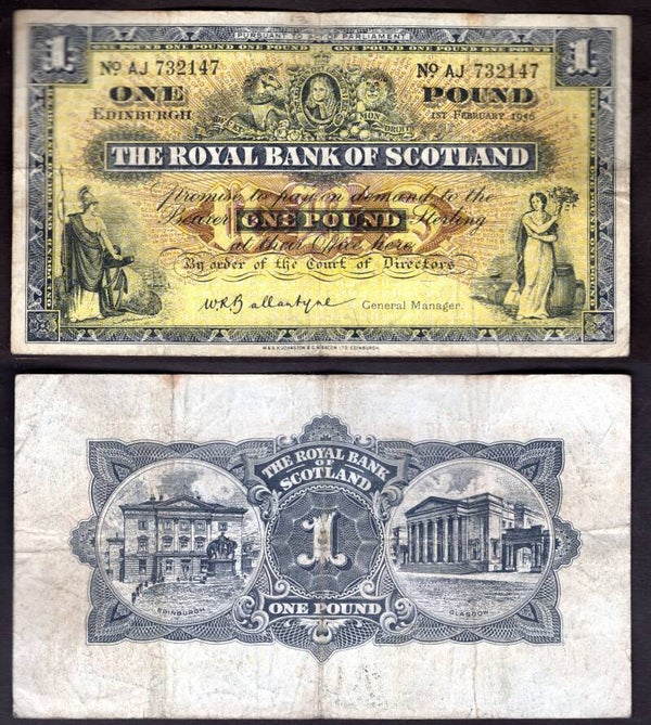 Royal Bank. £1  Feb 1956 NF.  dy22389