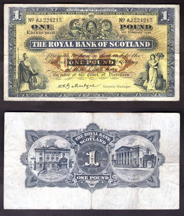 Royal Bank. £1  Feb 1956 GF.  dy22390