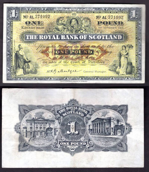 Royal Bank. £1  Sep 1956 F-VF.  dy22395