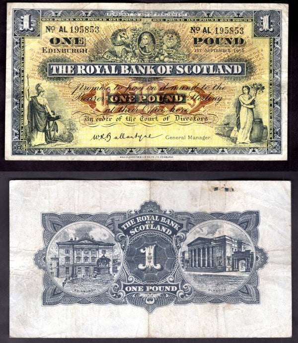 Royal Bank. £1  Sep 1956 GF+.  dy22396