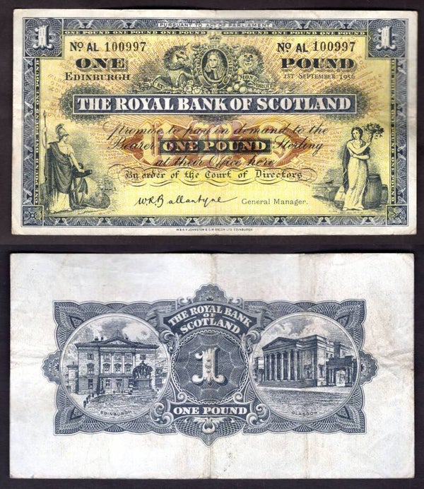 Royal Bank. £1  Sep 1956 Crisp F-VF.  dy22399