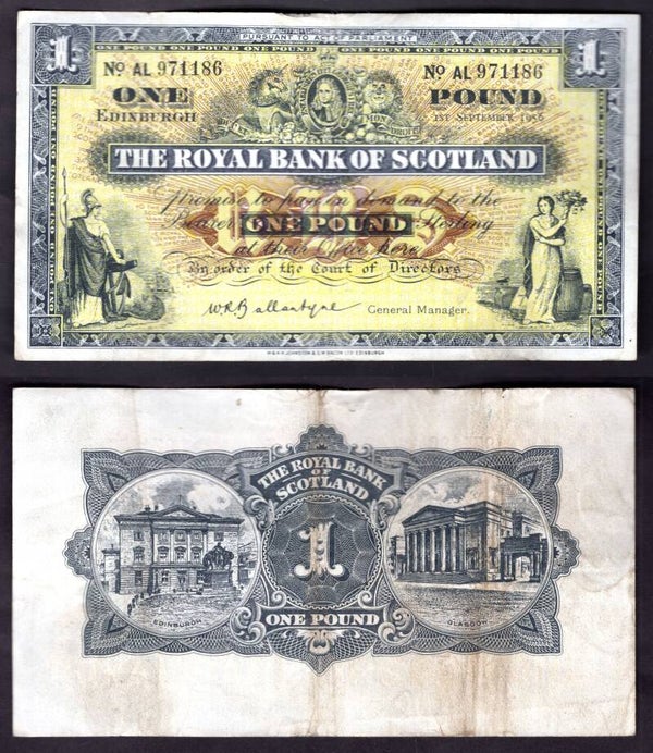Royal Bank. £1  Sep 1956 Crisp F-VF.  dy22405