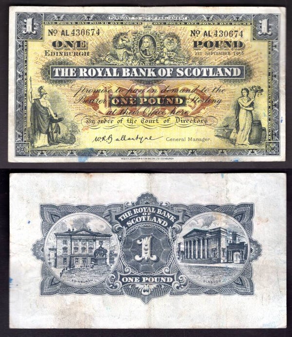 Royal Bank. £1  Sep 1956 GF+.  dy22406