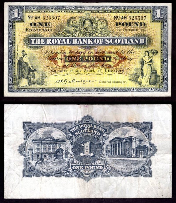 Royal Bank. £1  dec 1956 Crisp GF+.  dy22412