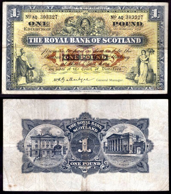 Royal Bank. £1  Feb 1958 GF.  dy22415