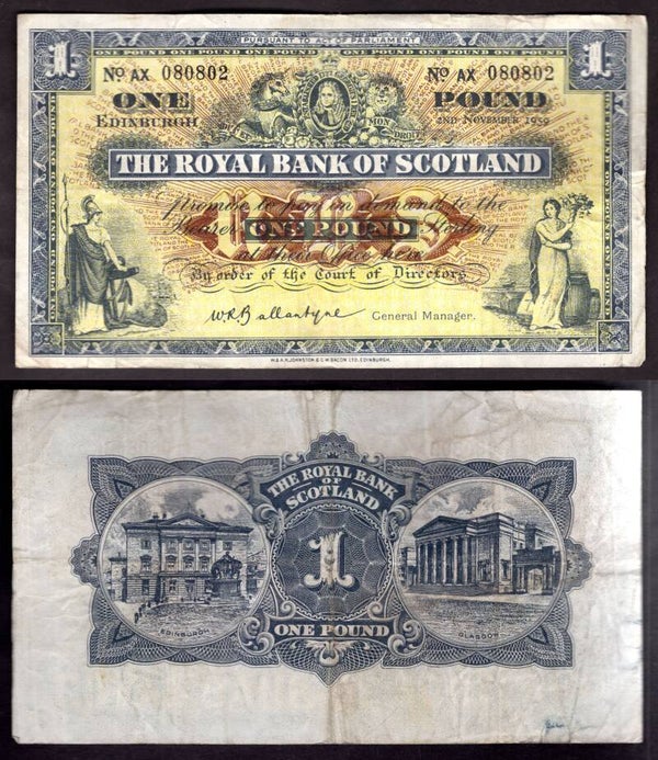 Royal Bank. £1  Nov 1959 GF+.  dy22423