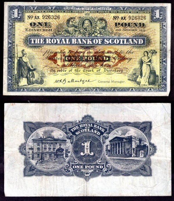 Royal Bank. £1  Nov 1959 GF+.  dy22425