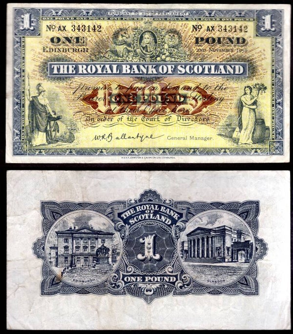 Royal Bank. £1  Nov 1959 GF+.  dy22424