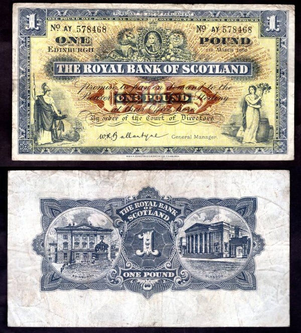 Royal Bank. £1  March 1960  F-VF.  dy22433