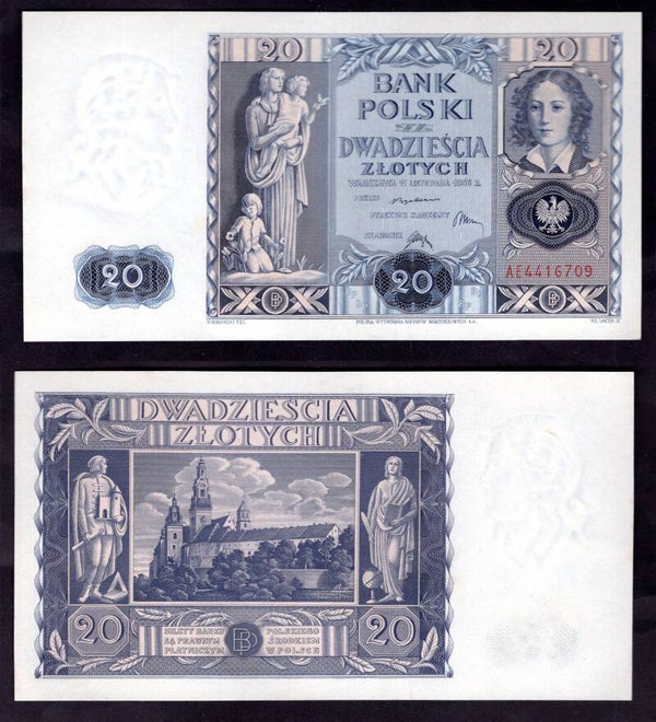 Poland. 20 Zloty 1936 series AJ AU-UNC.  dy22454