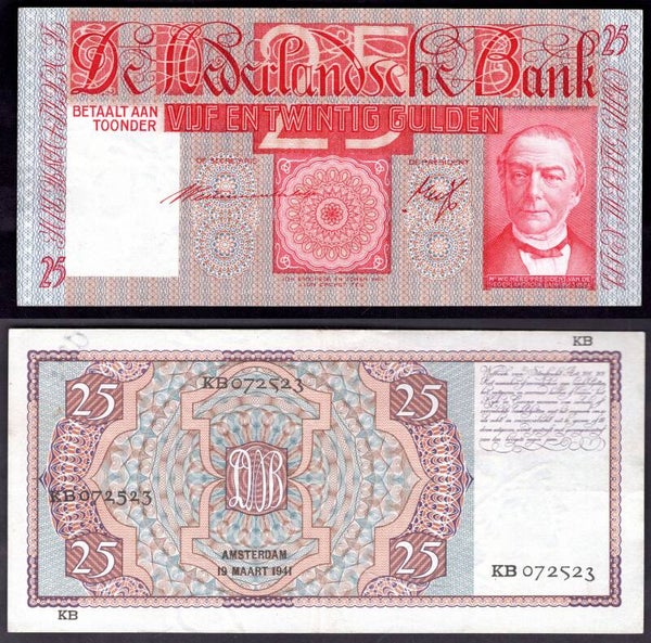 Netherlands. 25 Guilders 19-3-1941 Crisp VF.  dy22457
