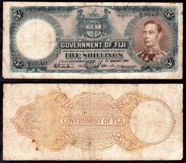Fiji. 5 Shillings 1-1-1942 B/3 151,427 Good. DY22458