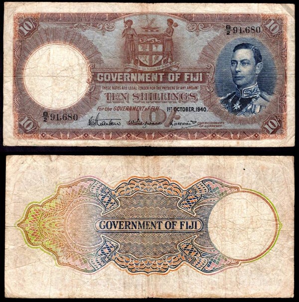 Fiji. 10 Shillings 1-10-1940 B/2 91,680. Good. DY22459