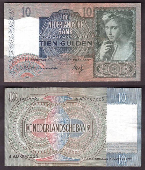 Netherlands. Ten Guilders 1940 Crisp F-VF.  dy22497