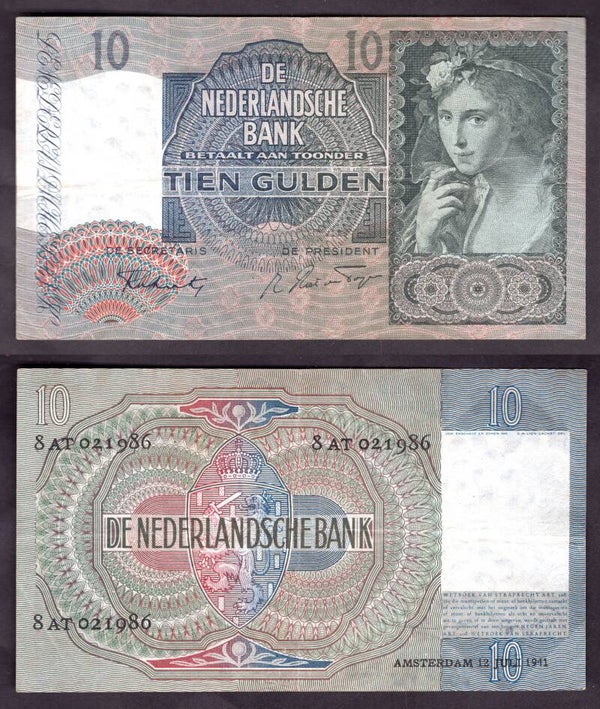 Netherlands. Ten Guilders 1941 Crisp NVF.  dy22500