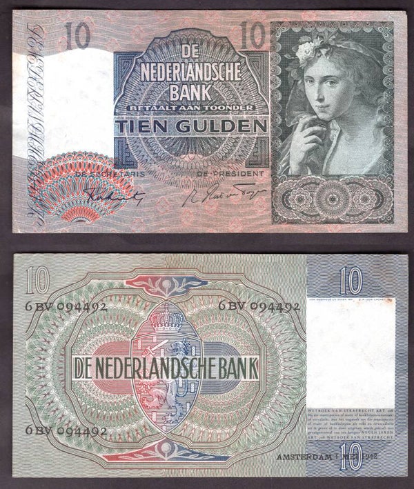 Netherlands. Ten Guilders 1942 Crisp VF.  dy22501