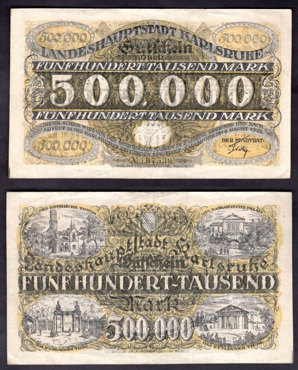 Karlsruhe. 500,000 Mark 1923 Crisp VF.  dy22517