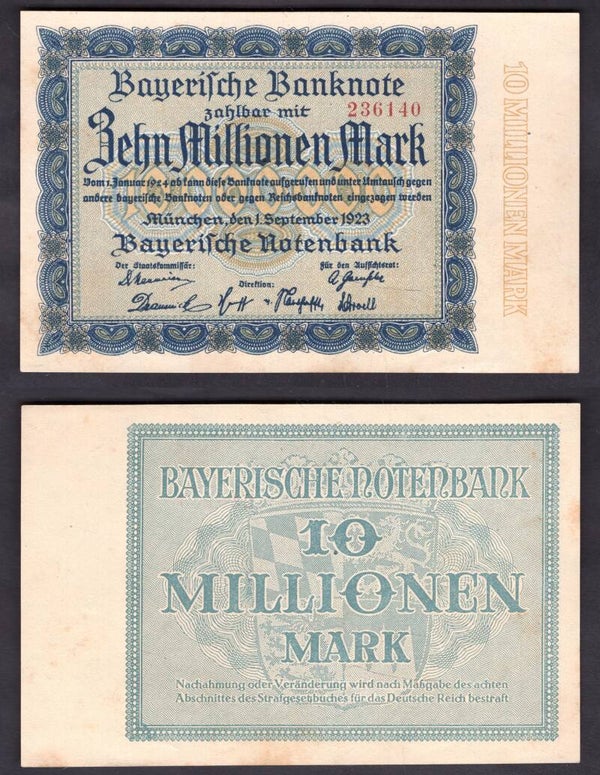 Bayerische Bank. 10 Million Mark 1923 AU.  dy22530