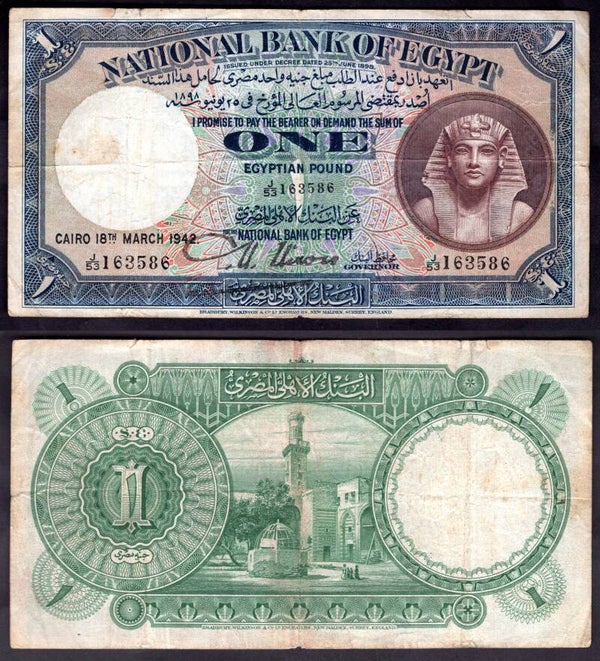 Egypt. One Pound 18-3-1942 J/53 163586 GF.   dy22542