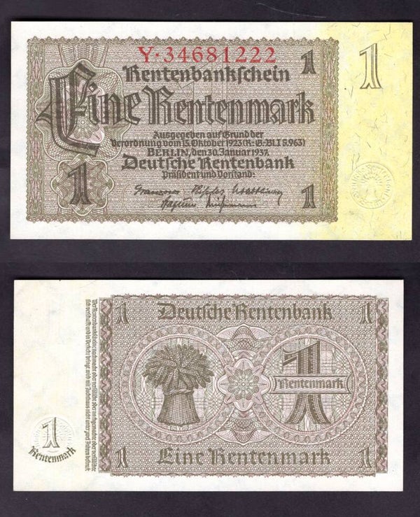 Germany. One Rentenmark 1937 AU.  dy22548