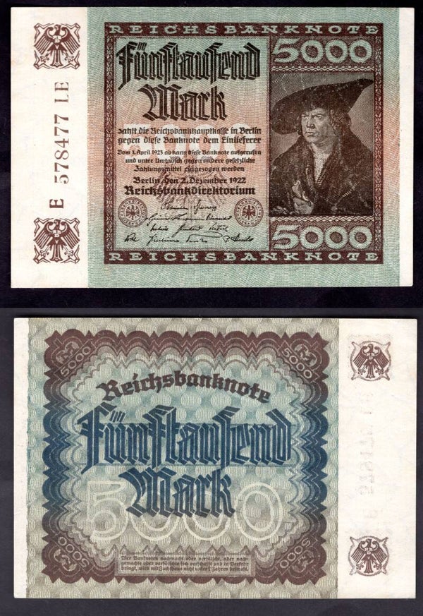Germany. 5,000 Mark Dec 1922 GVF.  dy22549