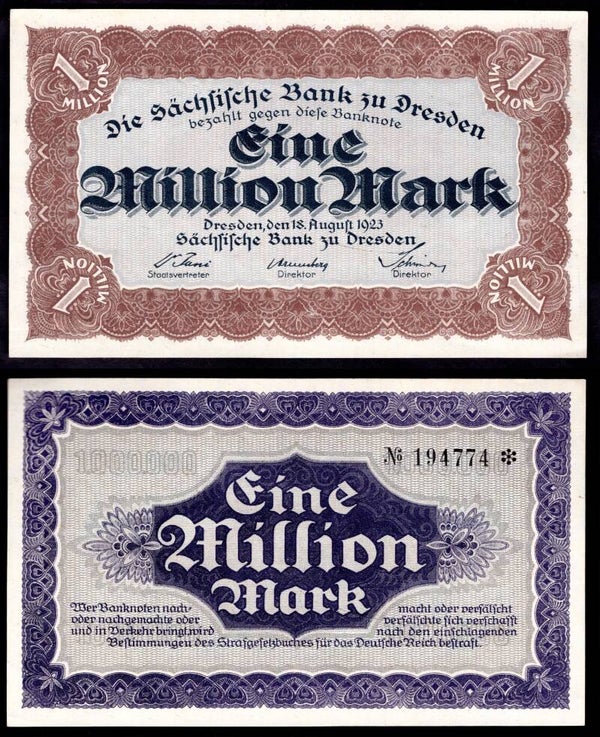 Saxony Bank. One Million Mark 1923 EF.  dy22554