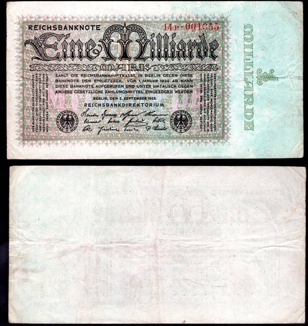Germany. One Milliarden Mark 1923 GF+.  dy22556b
