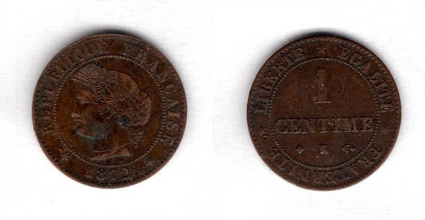 France. One Centime 1872K.   dy22646