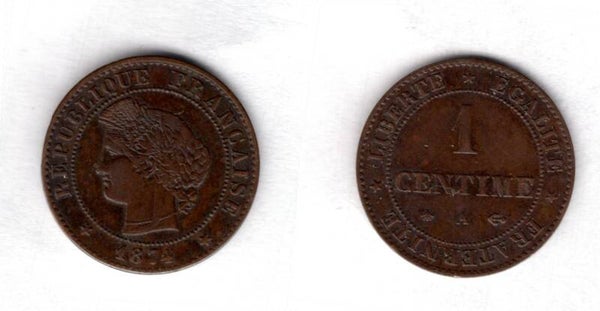 France. One Centime 1874A.   dy22654