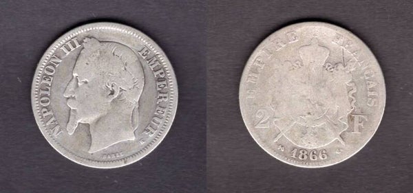 France. Two Francs 1866K.   dy22665