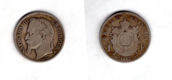 France. One Franc 1867A.   dy22673