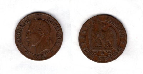 France. Five Centimes 1865BB.   dy22728