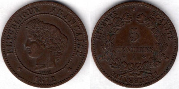France. Five Centimes 1872A.   dy22730