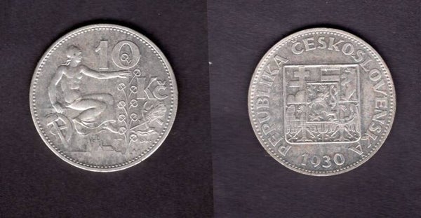 Czechoslovakia. 10 Korun 1930.   dy22771