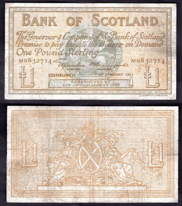 Bank of Scotland. £1 Jan 1951 NF.  dy22778