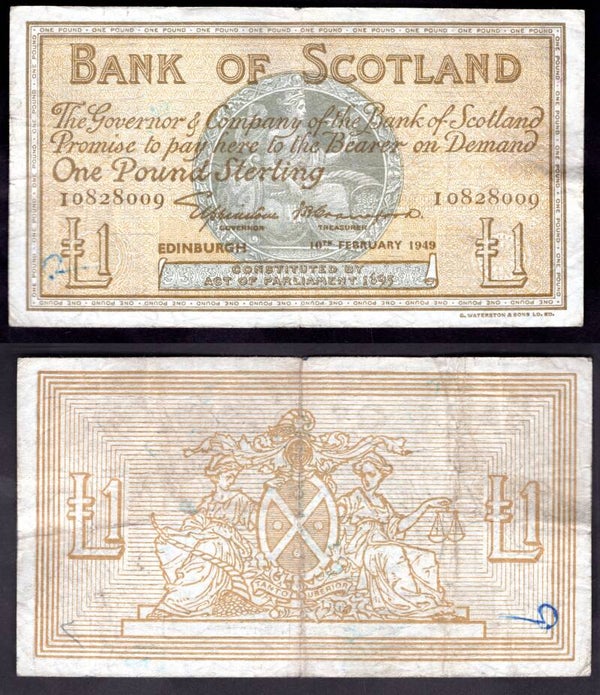 Bank of Scotland. £1 Feb 1949 GF.  dy22779