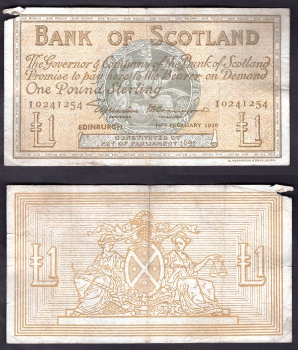 Bank of Scotland. £1 Feb 1949 GF.  dy22780