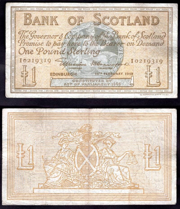 Bank of Scotland. £1 Feb 1949 Fine.  dy22787