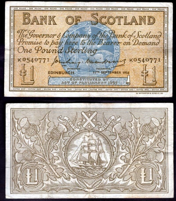 Bank of Scotland. Sep 1956 Good F-VF.  dy22788