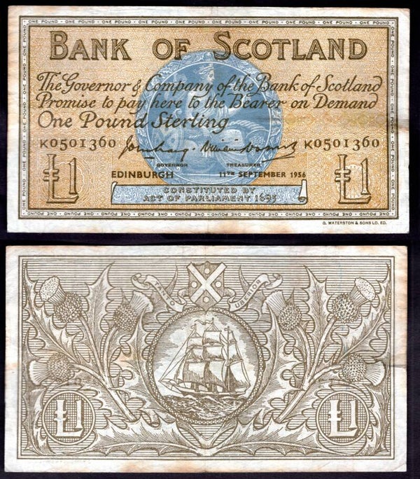 Bank of Scotland. Sep 1956 Good F-VF.  dy22791
