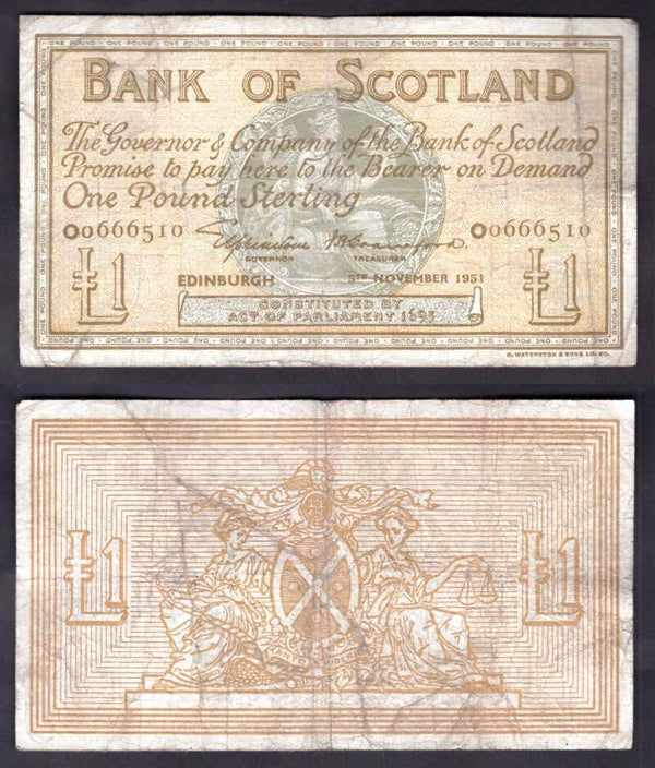 Bank of Scotland. £1 Nov 1951 NF.  dy22796