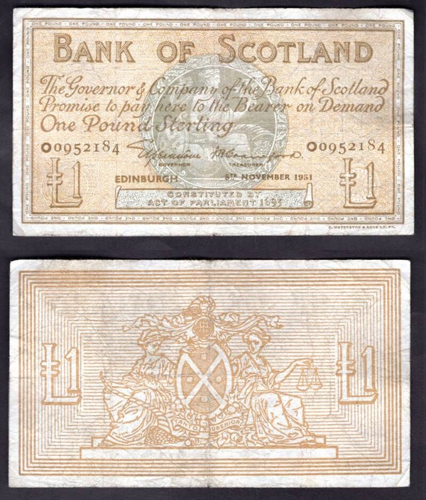 Bank of Scotland. £1 Nov 1951 Good.  dy22797