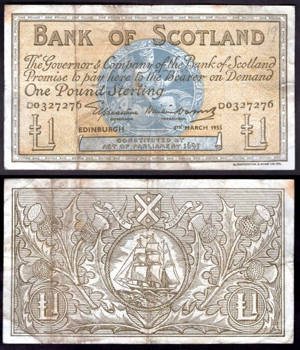 Bank of Scotland. £1 March 1955 GF+.  dy22804