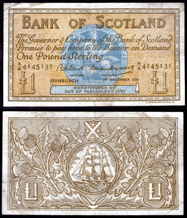 Bank of Scotland. £1 Dec 1959 GF+. dy22806