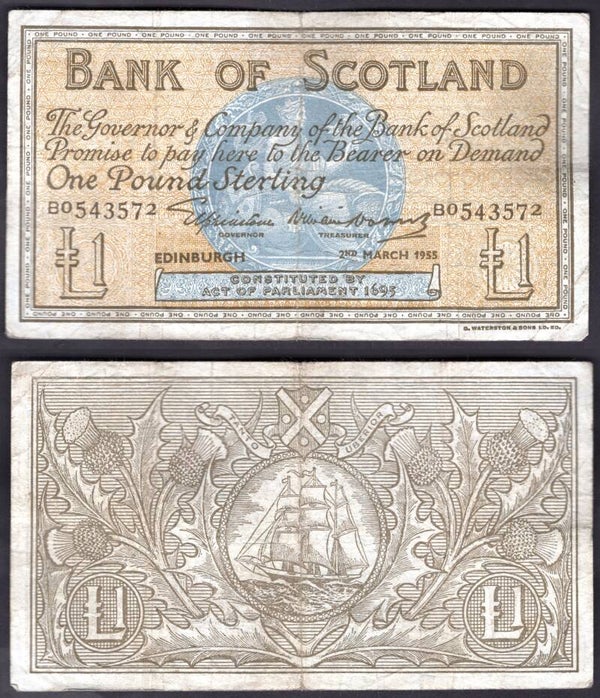 Bank of Scotland. £1 March 1955 Fine.  dy22807