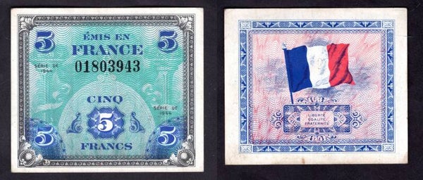 France. Allied Military. Five Francs 1944 01803943 GVF+.     dy22959