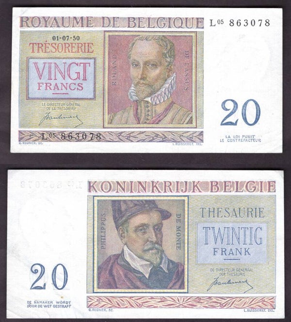 Belgium. 20 Francs 1950. VF-EF.   dy22988