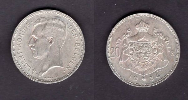 Belgium. 20 Francs 1934.    dy22997