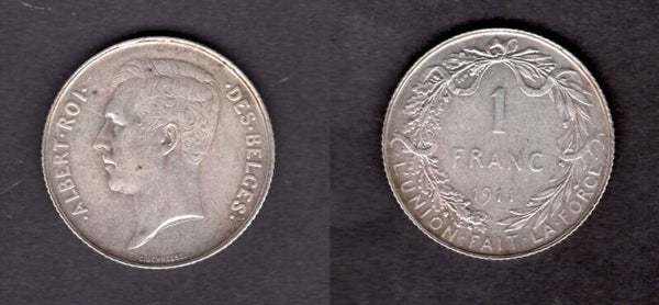 Belgium. One Franc 1911.    dy23002