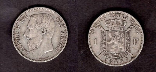 Belgium. One Franc 1867.    dy23005